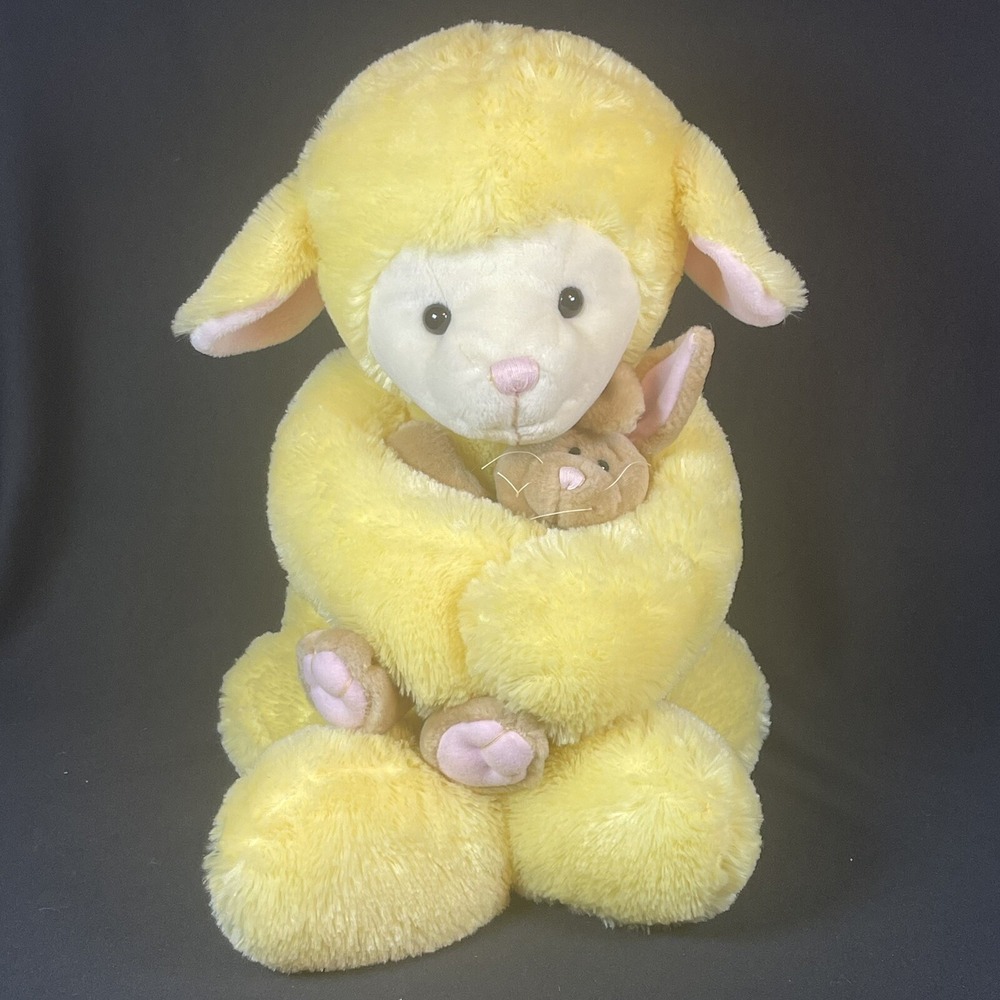 Gund Heads And Tails Yellow Lamb Sheep Hugging Brown Bunny Rabbit Plush Easter